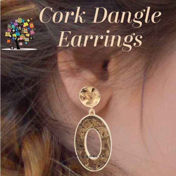 Dangle Earrings Cork Stud Post Gold Plated Trim - Picture 5 of 5